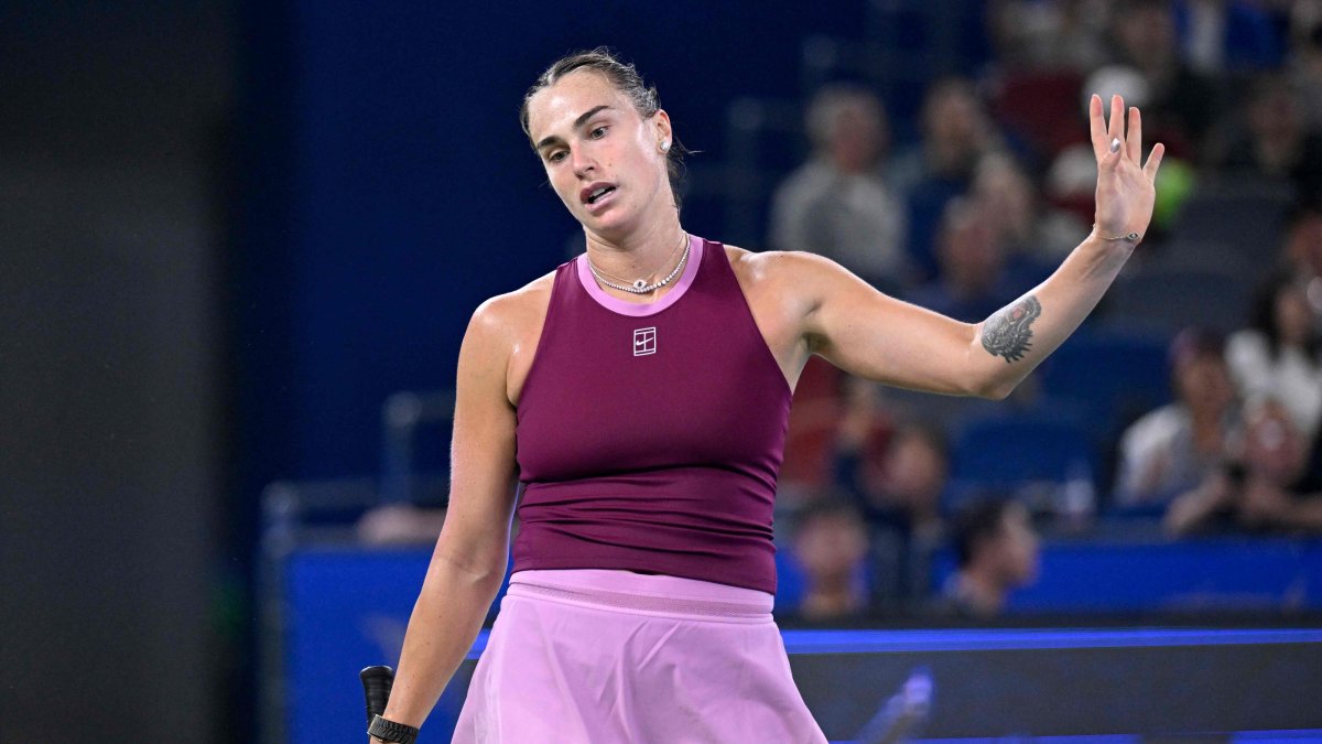 Aryna Sabalenka reacts after a point against Ann Li during their women's singles match at the Wuhan Open tennis tournament, Wuhan, China, Oct. 14, 2026. (AFP Photo)