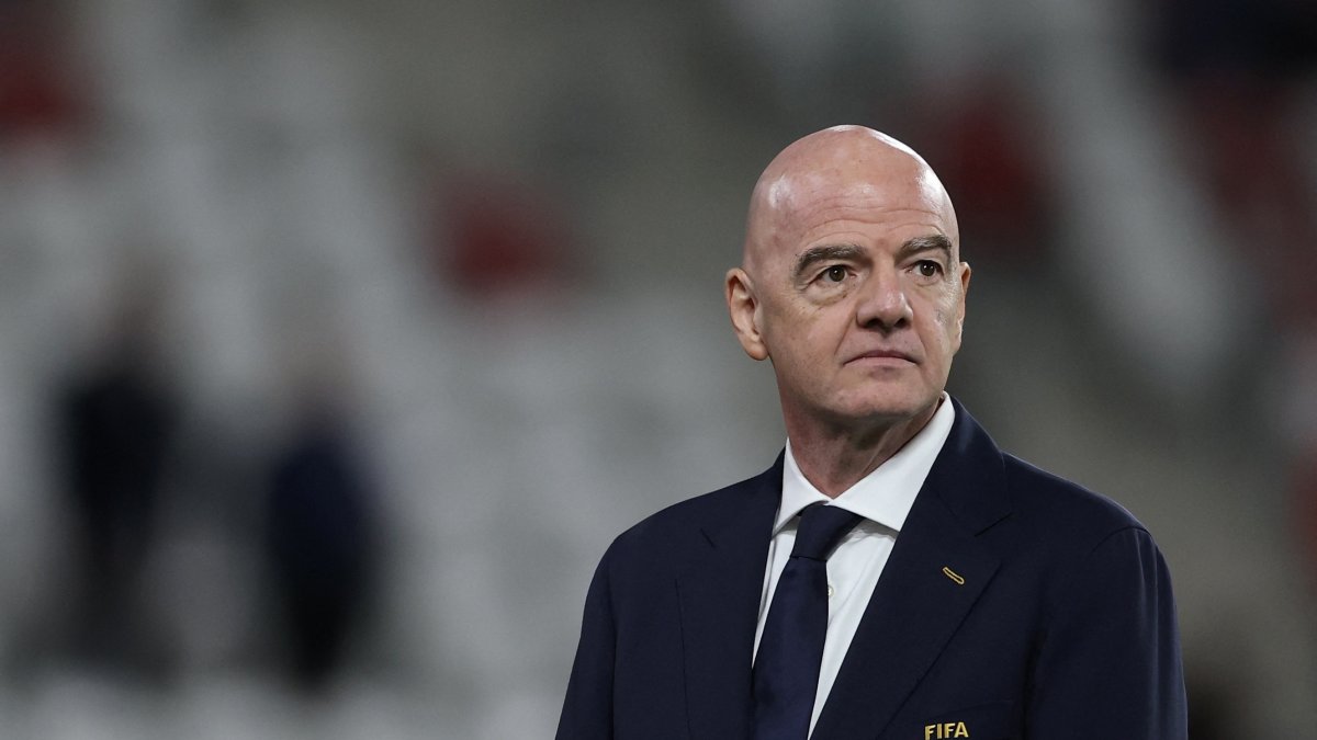 FIFA President Gianni Infantino attends the trophy ceremony after Spain defeated North Korea in the FIFA U-20 Women’s World Cup final at Stadion Miejski LKS, Lodz, Poland, Sept. 27, 2026. (Reuters Photo)