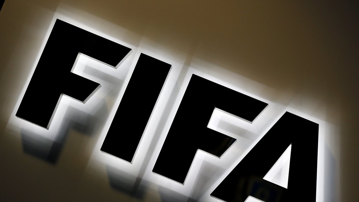 The FIFA logo outside FIFA headquarters, Zurich, Switzerland, Sept. 25, 2015. (AP Photo)
