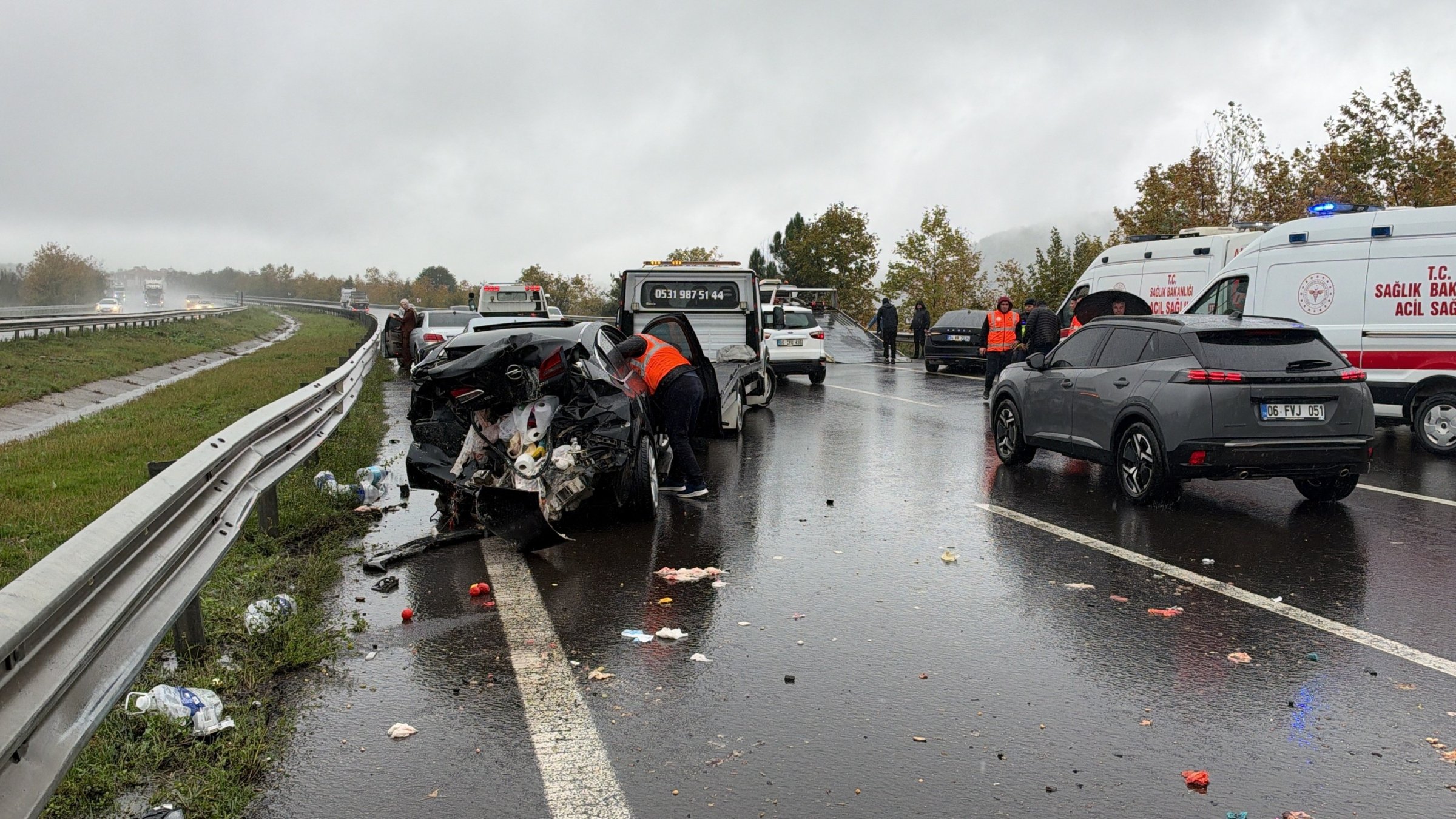 A view of the scene of the accident in which acting Üsküdar Mayor Dündar Ziya Gültekin was killed, Düzce, northern Türkiye, Oct. 15, 2026. (IHA Photo)