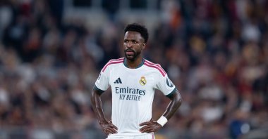 Real Madrid's Vinicius Junior looks on during the UEFA Champions League League Phase match against Roma at Stadio Olimpico, Rome, Italy, Oct. 14, 2026. (Getty Images Photo)