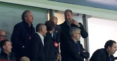 Britain's Prince William celebrates after Aston Villa's Nicolas Jackson scores during the UEFA Champions League match against Fenerbahçe at Villa Park, Birmingham, U.K., Oct. 14, 2026. (Reuters Photo)