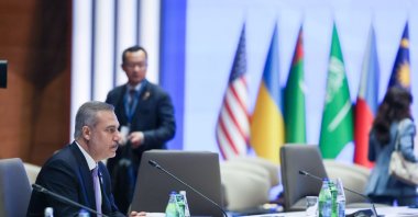 Foreign Minister Hakan Fidan speaks at the CICA summit, Baku, Azerbaijan, Oct. 15, 2026. (IHA Photo)