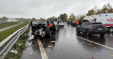 A view of the scene of the accident in which acting Üsküdar Mayor Dündar Ziya Gültekin was killed, Düzce, northern Türkiye, Oct. 15, 2026. (IHA Photo)