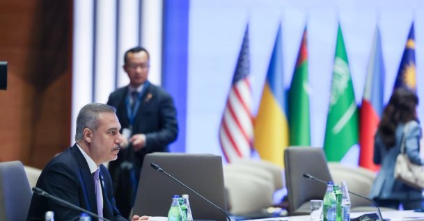 Foreign Minister Hakan Fidan speaks at the CICA summit, Baku, Azerbaijan, Oct. 15, 2026. (IHA Photo)