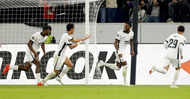 Beşiktaş&amp;#039;s Amir Murillo celebrates scoring their first goal with teammates during the UEFA Europa League match between TSG 1899 Hoffenheim and Beşiktaş at the SNP Arena in Sinsheim, Germany, Oct. 15, 2026. (Reuters Photo)