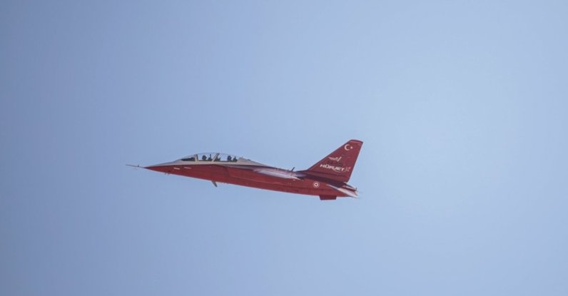 Türkiye's homegrown light attack aircraft Hürjet is seen during an air show, Egypt, Sept. 3, 2024. (AA Photo)