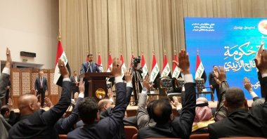 Iraqi Prime Minister Ali al-Zaidi attends a parliamentary session to approve the remaining members of his cabinet, Baghdad, Iraq, Oct. 15, 2026. (Iraqi Prime Minister's Media Office/Handout via Reuters)