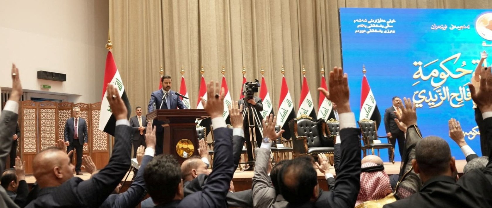 Iraqi Prime Minister Ali al-Zaidi attends a parliamentary session to approve the remaining members of his cabinet, Baghdad, Iraq, Oct. 15, 2026. (Iraqi Prime Minister's Media Office/Handout via Reuters)