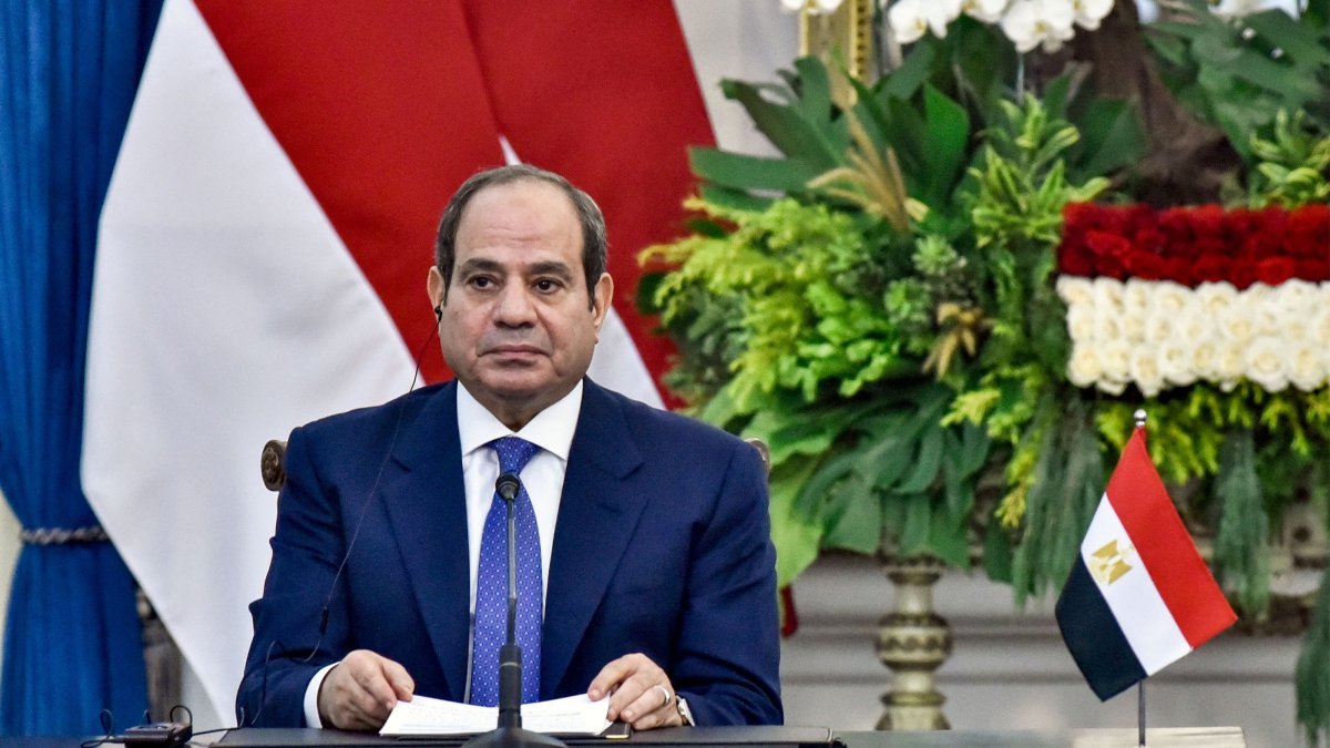 Egypt’s President Abdel Fattah Al-Sisi attends a joint press conference with Indonesia’s President Prabowo Subianto at the Merdeka Palace, Jakarta, Indonesia, Oct. 11, 2026. (AFP Photo)