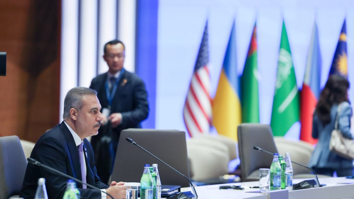 Foreign Minister Hakan Fidan delivers a speech at the seventh summit of the Conference on Interaction and Confidence Building Measures in Asia (CICA) in Baku, Azerbaijan, Oct. 15, 2026. (AA Photo)