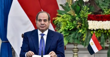 Egypt’s President Abdel Fattah Al-Sisi attends a joint press conference with Indonesia’s President Prabowo Subianto at the Merdeka Palace, Jakarta, Indonesia, Oct. 11, 2026. (AFP Photo)