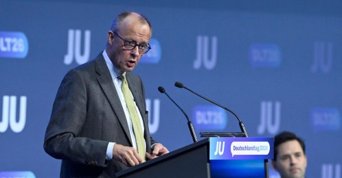 German Chancellor Friedrich Merz speaks at the Deutschlandtag congress of the Junge Union (JU), which is the youth organization of his conservative Christian Democratic Union (CDU) party, in Bonn, western Germany, Oct. 17, 2026. (AFP Photo)