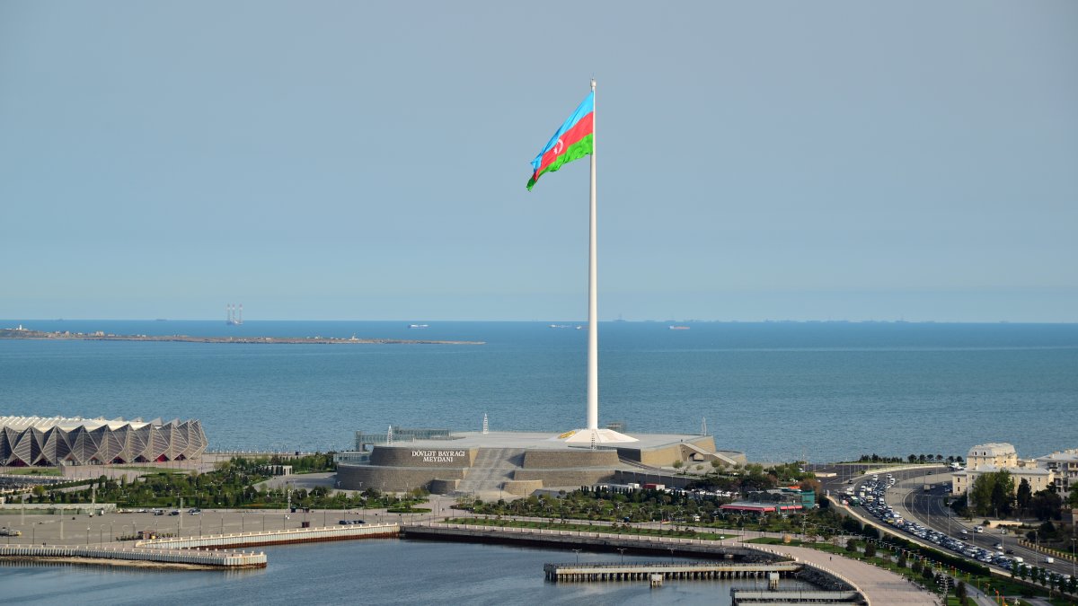A view of Azerbaijan's flag at Upland Park, Baku, Azerbaijan. May 1, 2025. (Shutterstock Photo)