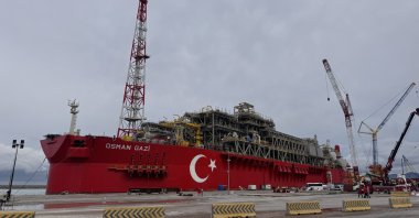 Türkiye's first floating natural gas production platform, Osman Gazi, is photographed in Zongludak, northern Türkiye, Oct. 17, 2026. (AA Photo)