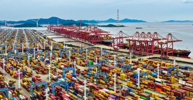 Containers are seen at the Ningbo-Zhoushan Port, Ningbo, eastern Zhejiang Province, China, Oct. 15, 2026. (AFP Photo)