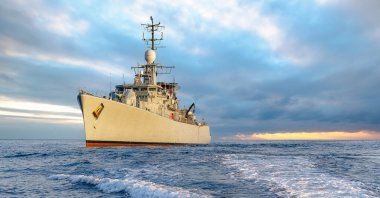 A warship sails in the Black Sea during a peacekeeping mission in the region, Black Sea, Nov. 14, 2025. (Shutterstock Photo)