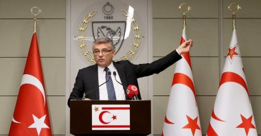 Turkish Republic of Northern Cyprus (TRNC) President Tufan Erhürman speaks during a press conference, Lefkoşa (Nicosia), TRNC, Oct. 1, 2026. (IHA Photo)