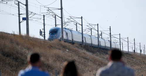 A high-speed train is seen on the Çerkezköy-Kapıkule railway line, Türkiye, Oct. 9, 2026. (AA Photo)