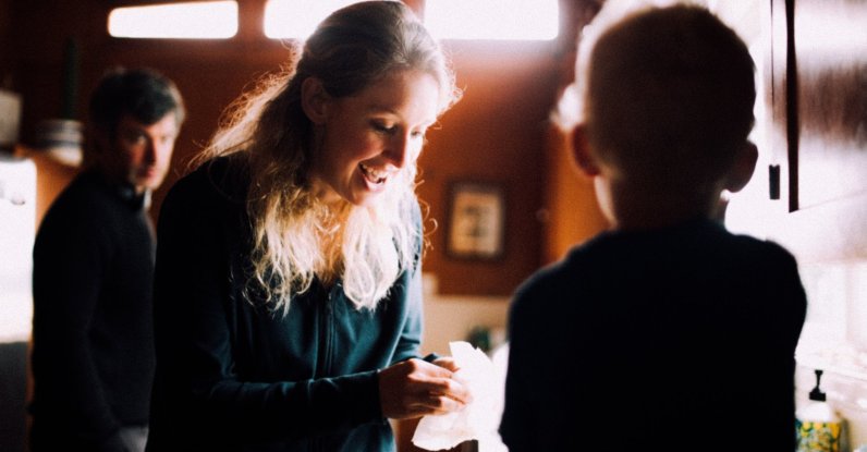 Filmmaker Nathan Fielder (L) and Elizabeth Holmes (C) in a scene from "You Can See Everything." (A24 via AP Photo)
