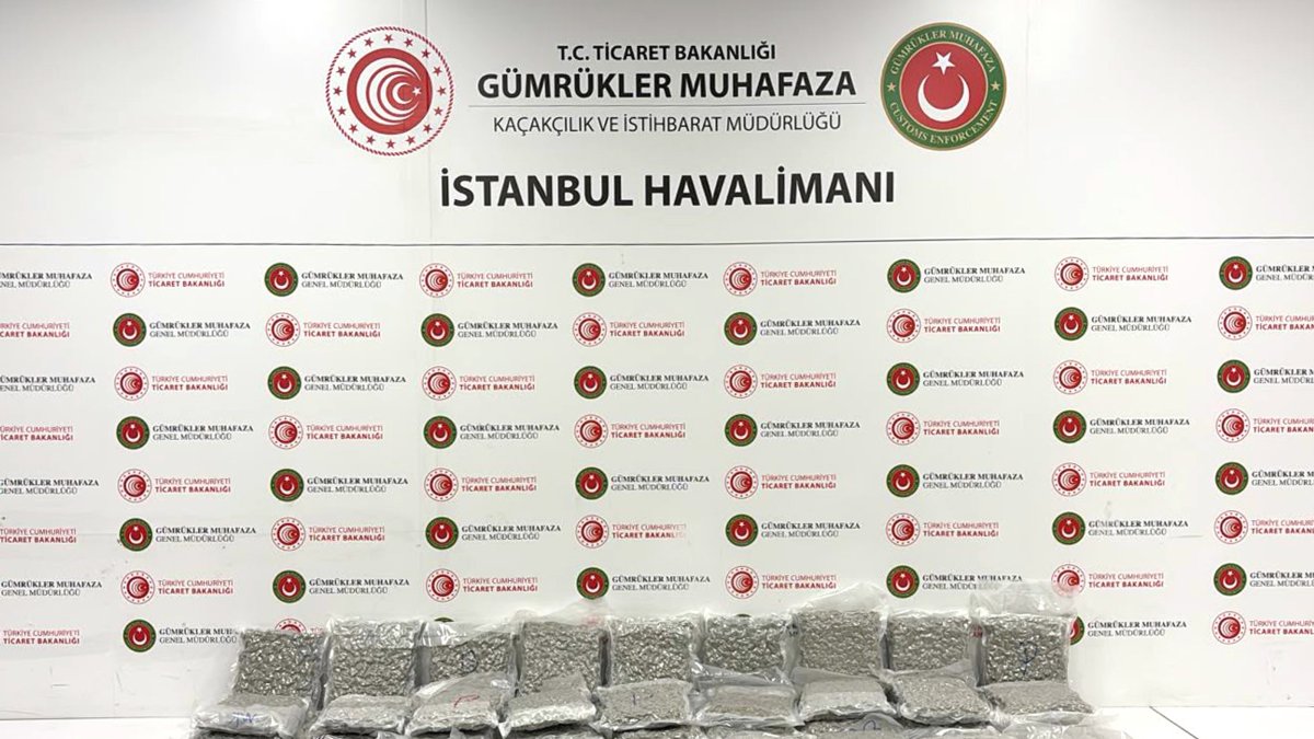 Seized drugs are displayed following anti-smuggling operations at Istanbul's airports, Istanbul, Türkiye, Oct. 20, 2026. (AA Photo)