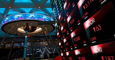 Stock prices are displayed on an LCD board at the Indonesia Stock Exchange building, Jakarta, Indonesia, Oct. 16, 2026. (EPA Photo)