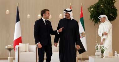 French President Emmanuel Macron (L) and UAE President Mohamed bin Zayed Al Nahyan attend a signing ceremony for bilateral defense agreements, Zayed International Airport, Abu Dhabi, UAE, Oct. 20, 2026. (AFP Photo)