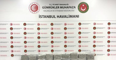 Seized drugs are displayed following anti-smuggling operations at Istanbul's airports, Istanbul, Türkiye, Oct. 20, 2026. (AA Photo)