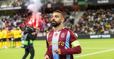 Trabzonspor's Mohamed Salah warms up before the UEFA Conference League match against KuPS Kupio, Tampere, Finland, Oct. 15, 2026. (EPA Photo)