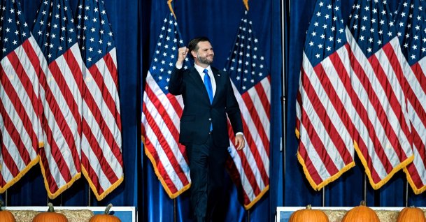 U.S. Vice President JD Vance walks on stage to deliver remarks at a campaign rally at Hyder Warehouse in Hendersonville, North Carolina, Oct. 19, 2026. (Reuters Photo)