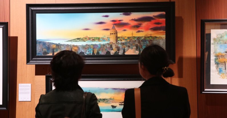 Visitors viewing artwork at the “Istanbul: A City, a Thousand Perspectives” exhibition, Paris, France, Oct. 19, 2026. (AA Photo)