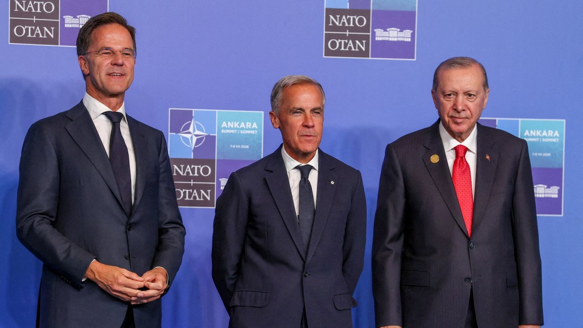 NATO Secretary-General Mark Rutte, Canada's Prime Minister Mark Carney and Türkiye's President Recep Tayyip Erdoğan attend a NATO leaders' summit in Ankara, Türkiye, July 8, 2026. (Reuters Photo)