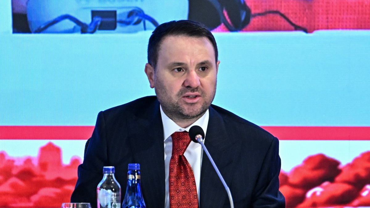 Justice Minister Akın Gürlek speaks at the OECD event, Istanbul, Türkiye, Oct. 21, 2026. (AA Photo)