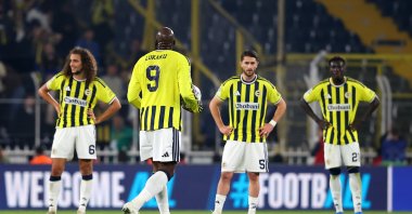 Fenerbahçe players react with disappointment after conceding a goal against Slavia Prague during their UEFA Champions League Matchday 3 clash at Chobani Stadium, Istanbul, Türkiye, Oct. 20, 2026. (AA Photo)