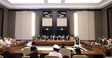 Delegations of Qatar, Türkiye, Indonesia and Pakistan meet in Doha, Qatar, Oct. 21, 2026. (AA Photo)