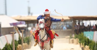 A mounted archer participates in an Ethnosports festival, as part of efforts to strengthen sports ties among Turkic nations and celebrate traditional Turkic sports, Istanbul, Türkiye, June 9, 2022. (AA Photo)
