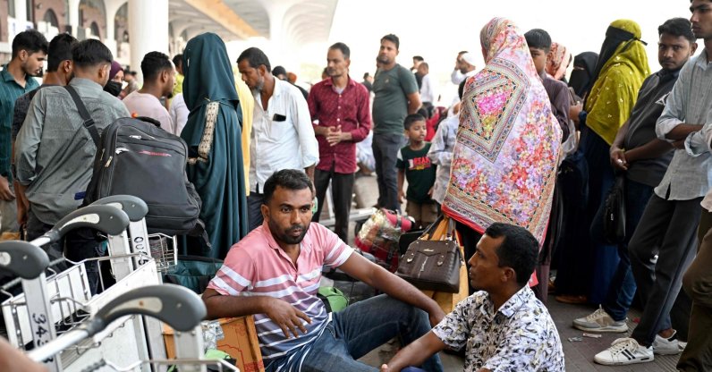 Saudi Arabia-bound passengers remain stranded at the Hazrat Shahjalal International Airport in Dhaka, Bangladesh, Oct. 12, 2026. (AFP Photo)
