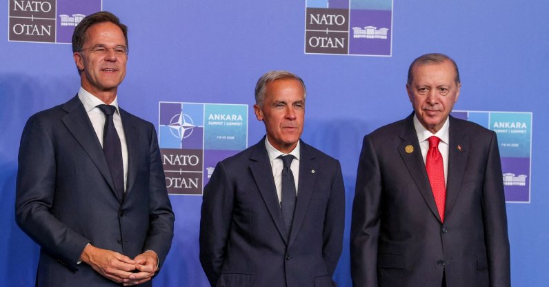NATO Secretary-General Mark Rutte, Canada's Prime Minister Mark Carney and Türkiye's President Recep Tayyip Erdoğan attend a NATO leaders' summit in Ankara, Türkiye, July 8, 2026. (Reuters Photo)