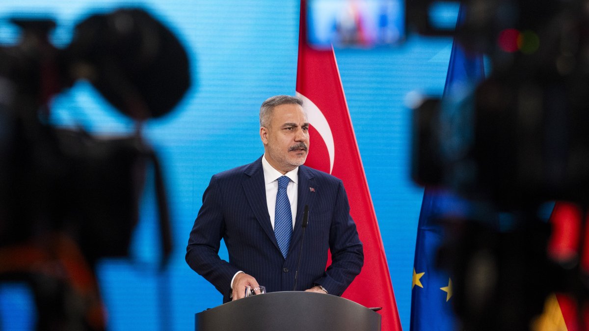 Foreign Minister Hakan Fidan speaks at a press conference at the Federal Foreign Office, Berlin, Germany, May, 18, 2026. (Getty Images Photo)