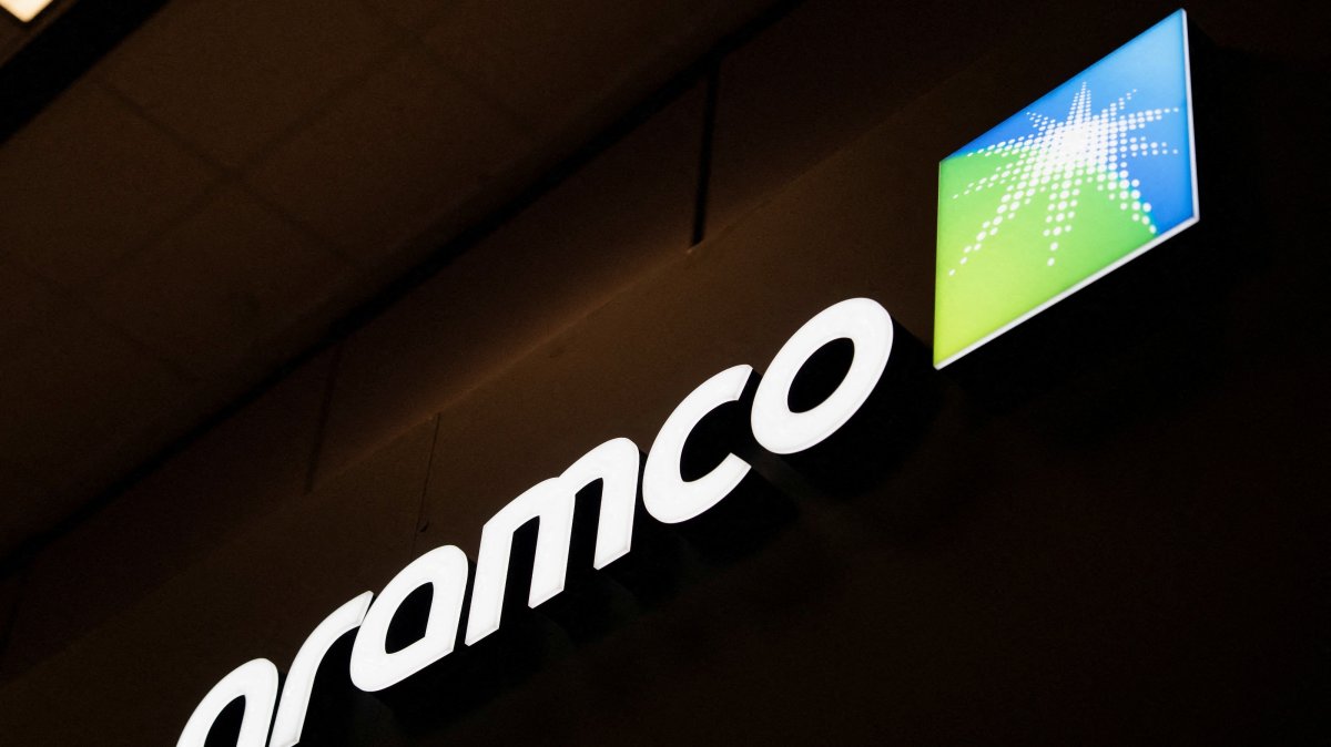 Saudi Arabian oil company Aramco's logo during the CERAWeek energy conference 2026 in Houston, Texas, U.S., March 24, 2026. (Reuters Photo)