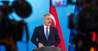 Foreign Minister Hakan Fidan speaks at a press conference at the Federal Foreign Office, Berlin, Germany, May, 18, 2026. (Getty Images Photo)