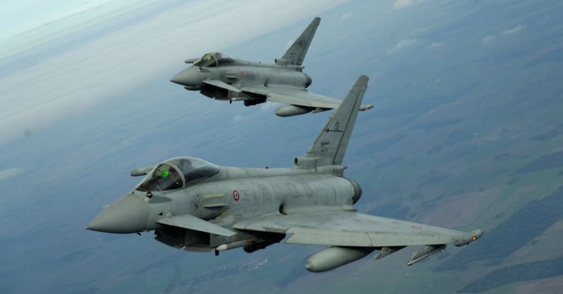 Italian Air Force Eurofighter fighter jets fly over Lithuania during a NATO media tour at Siauliai Air Base, Lithuania, Sept. 30, 2026. (Reuters Photo)
