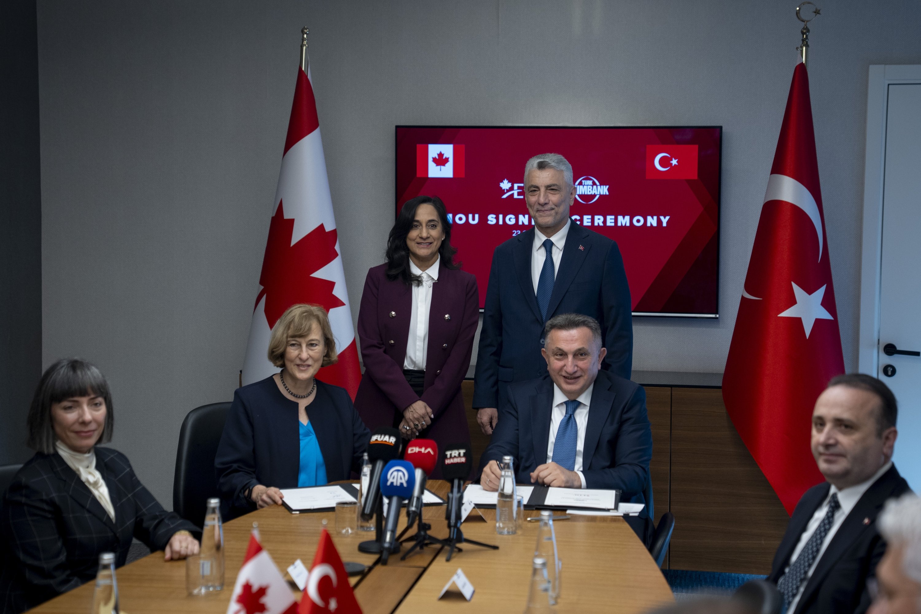 Trade Minister Ömer Bolat and Canadian Foreign Minister Anita Anand oversee the signing ceremony, Istanbul, Türkiye, Oct. 23, 2026. (AA Photo)