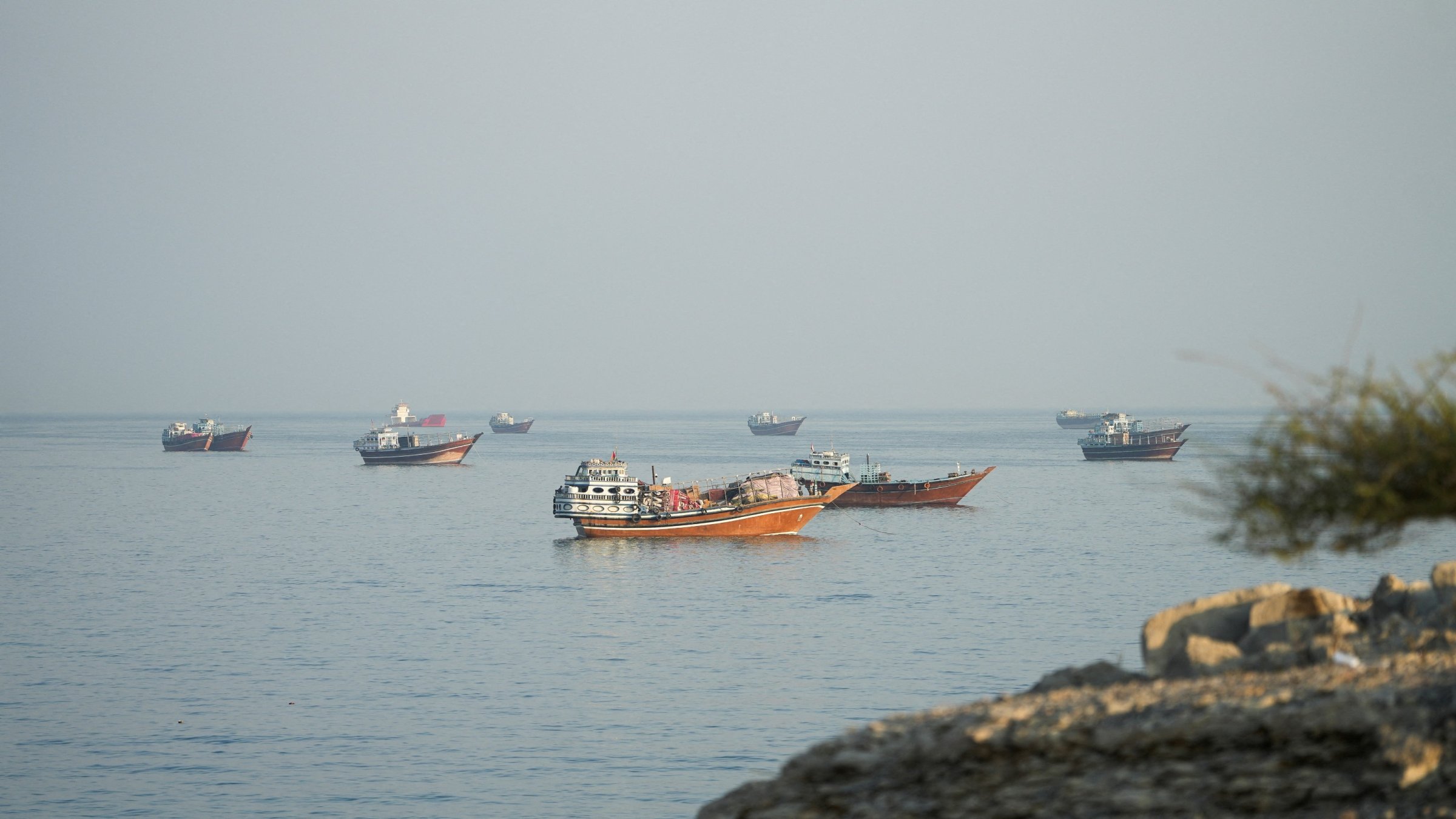 Vessels at the Strait of Hormuz, as seen from Musandam, Oman, Oct. 23, 2026. (Reuters Photo)