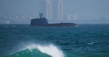 An Israeli naval submarine sails off the coast, Haifa, Israel, Feb. 18, 2026. (AP Photo)