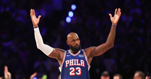 Philadelphia 76ers' LeBron James reacts during the fourth quarter of a game against the Cleveland Cavaliers at Xfinity Mobile Arena, Philadelphia, U.S., Oct. 22, 2026. (AFP Photo)