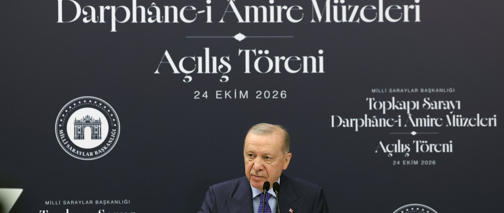 Turkish President Recep Tayyip Erdoğan delivers a speech during the opening ceremony of the Darphane-i Amire Museums at Topkapı Palace, Istanbul, Türkiye, Oct. 24, 2026. (AA Photo)