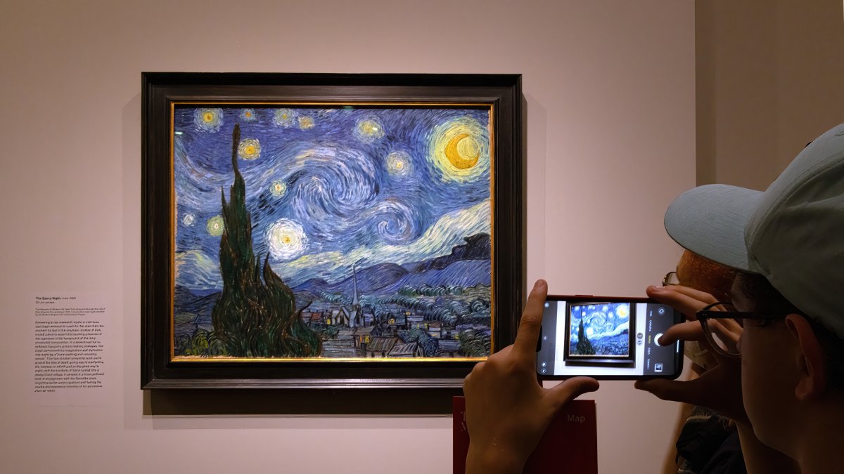 A tourist photographs "The Starry Night" painting by Vincent Van Gogh, New York, U.S., Aug. 22, 2023. (Shutterstock Photo)
