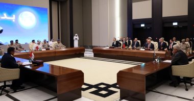 Delegations of Türkiye, Qatar, Pakistan and Indonesia meet for the new Badr pact, Doha, Qatar, Oct. 21, 2026. (AA Photo)