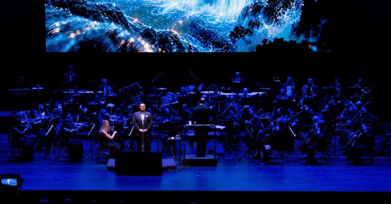 The Limak Philharmonic Orchestra performs under the artistic direction of tenor Murat Karahan during Limak Holding’s 50th anniversary celebration at the Atatürk Cultural Center (AKM), Istanbul, Türkiye, Oct. 20, 2026. (IHA Photo)